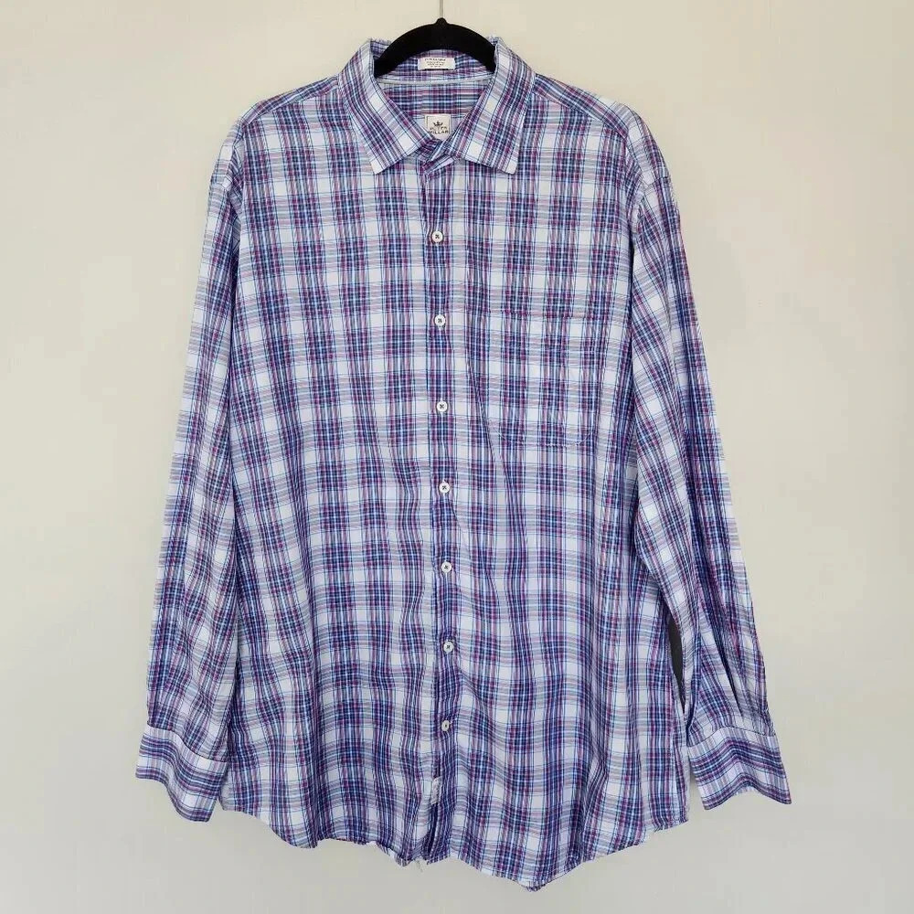 Peter Millar Shirt Size XL Long Sleeve Button Down Blue Pink Plaid Cotton